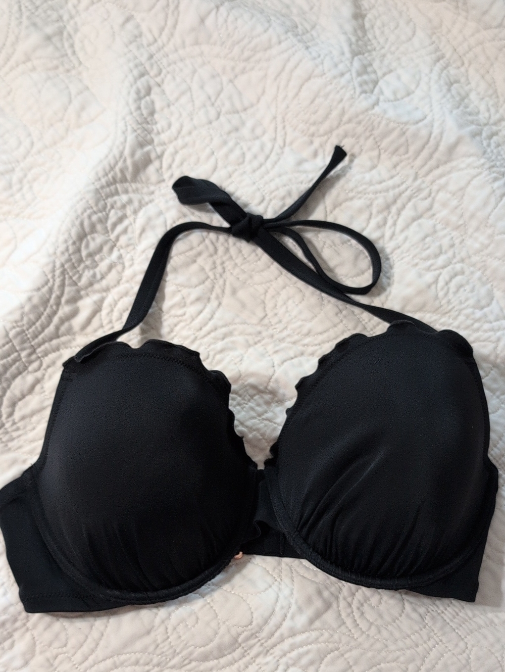 Shade & Shore Black Scallop Trim Halter Bikini Top